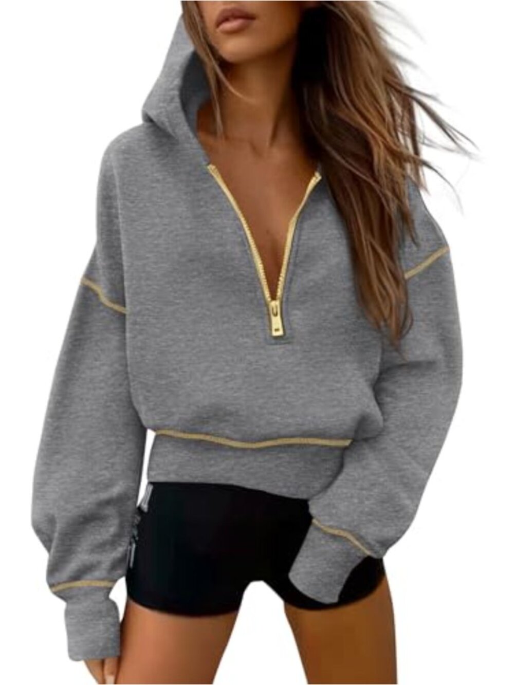 Women's Half Zip Cropped Hoodie Fleece Lined Sweatshirt Pullover